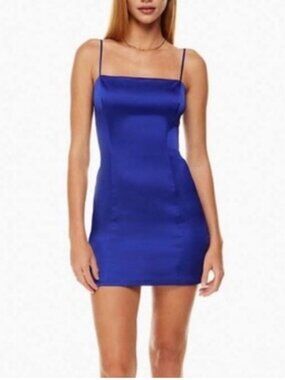 Aritzia Sunday Best Shimmer Satin Mini Dress Indigo Royal Blue Size 4